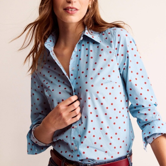 Boden Tops - Boden Sienna Cotton Polka Dot Shirt Women's US 2 Long Sleeve Button Up NEW 1016